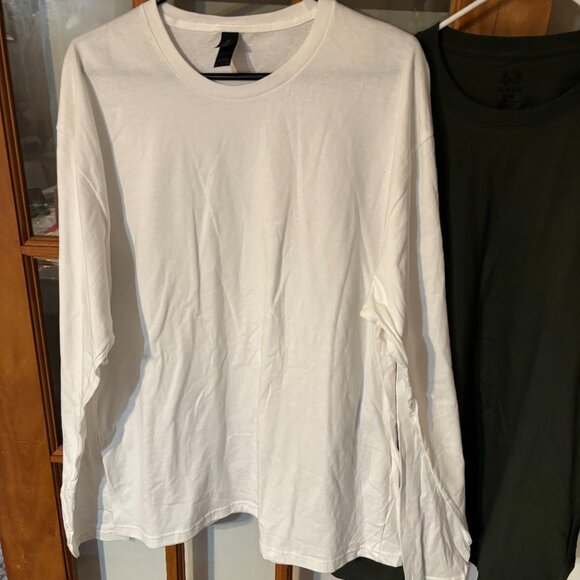 2 Long sleeve Cotton crew neck tees green and white /SZ: XL - Picture 2 of 15